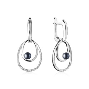 Cercei argint lungi cu perle naturale negre cu reflexii si cristale cu tortita DiAmanti SK20202EL_B-G (Argint 925‰ 5,1 g.)